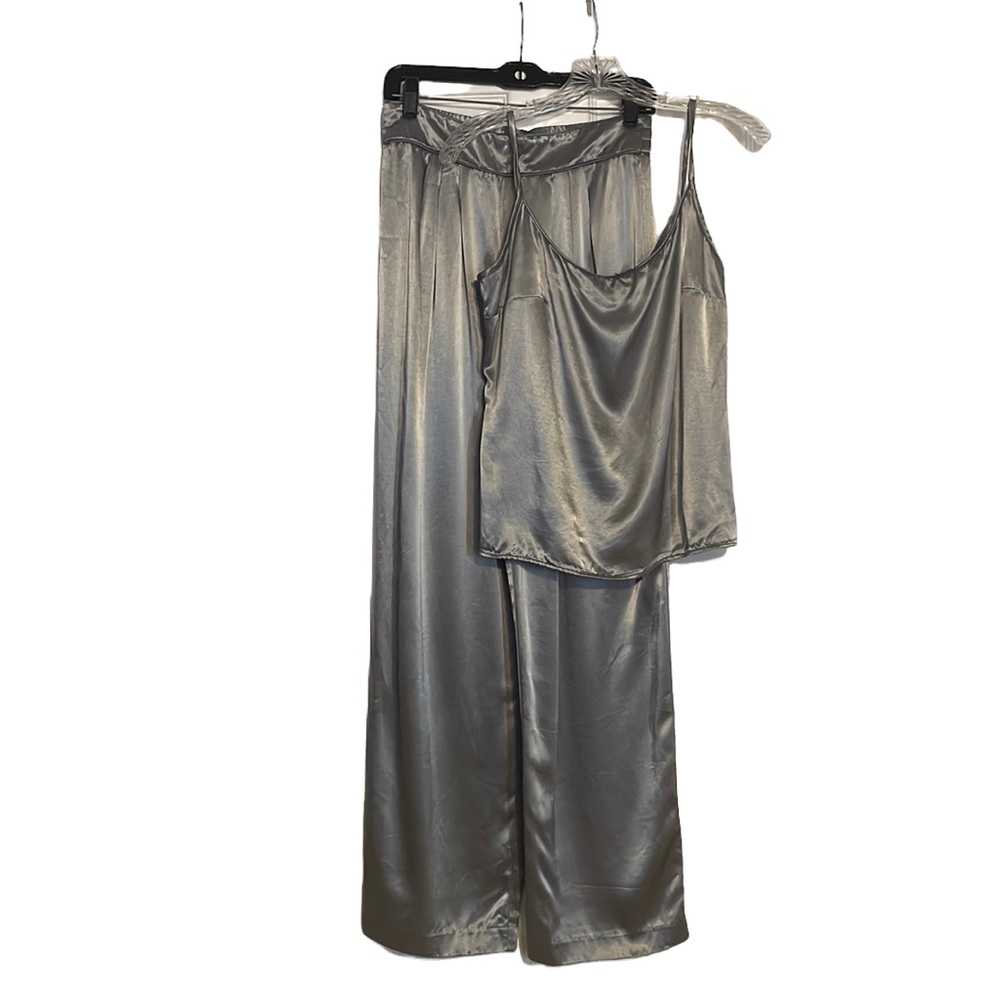 VINTAGE Metallic Satin Pant Set 2 Piece Tank Top High Waisted Pants 80s